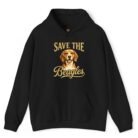 Beagle rescue awareness design displayed on a black hoodie