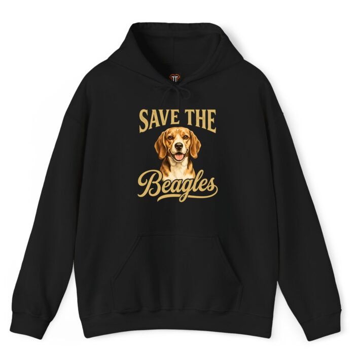 Beagle rescue awareness design displayed on a black hoodie Beagle rescue awareness design displayed on a black hoodie