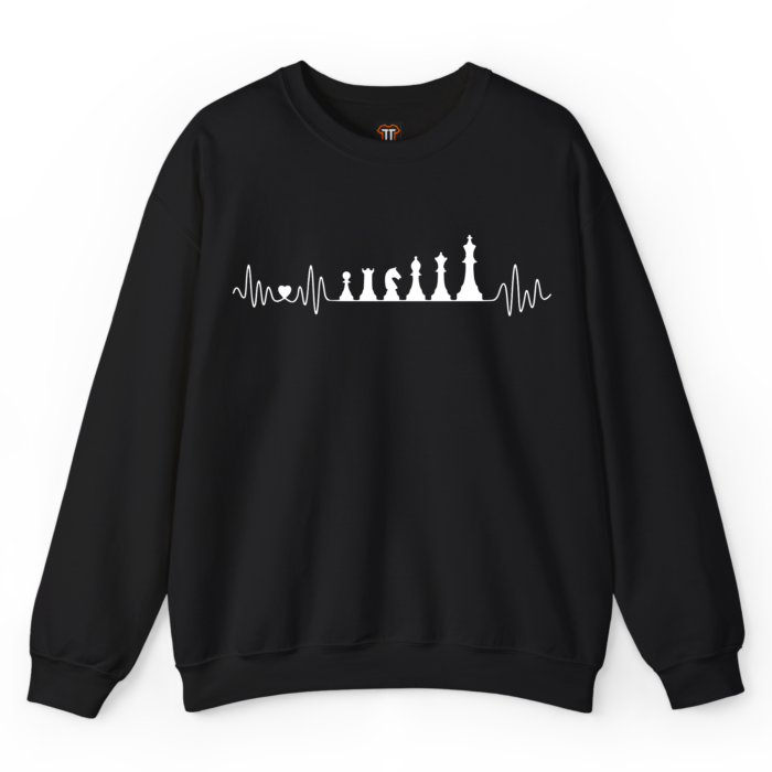 Chess Heartbeat Sweatshirt with Heart and Chess Pieces Chess Heartbeat Sweatshirt with Heart and Chess Pieces