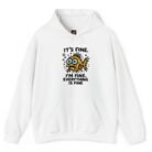 Everything Is Fine Shirt design on a white hoodie with a panicked cartoon fish