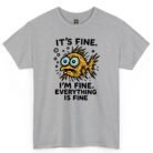 Funny stressed fish shirt displayed on a sport gray T-shirt