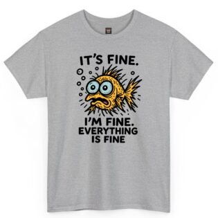 Funny stressed fish shirt displayed on a sport gray T-shirt